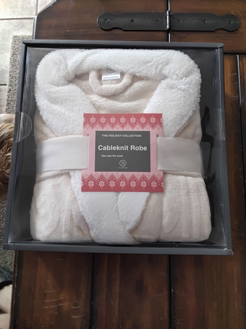 Martha Stewart Plush Cableknit Robe in Cream and White